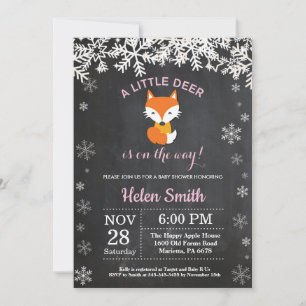 Vos Winter Meisje Baby Shower Krijtbord Uitnodigin Kaart