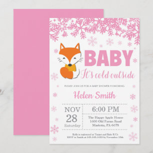 Vos Winter Roze Meisje Baby Shower Sneeuwvlok Kaart