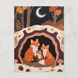 Vosfamilie Herfst Bos Hol Briefkaart