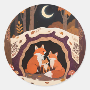Vosfamilie Herfst Bos Hol Ronde Sticker