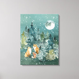 Vosfamiliebos Vollemaan Sneeuwval Canvas Afdruk