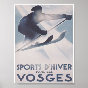 Vosges France Retro - Poster de voyage ski Vintage
