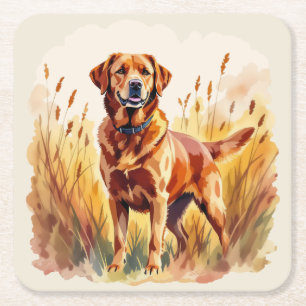 Vosrode Labradord retriever hond Vierkante Kartonnen Onderzetter