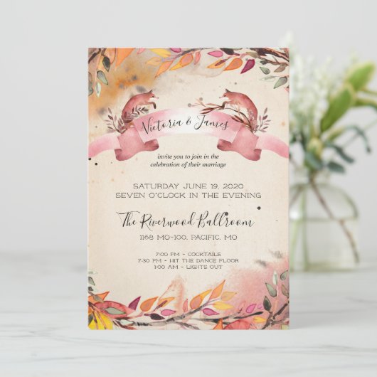 vossen avond alleen bruiloft uitnodiging (Staand voorkant)