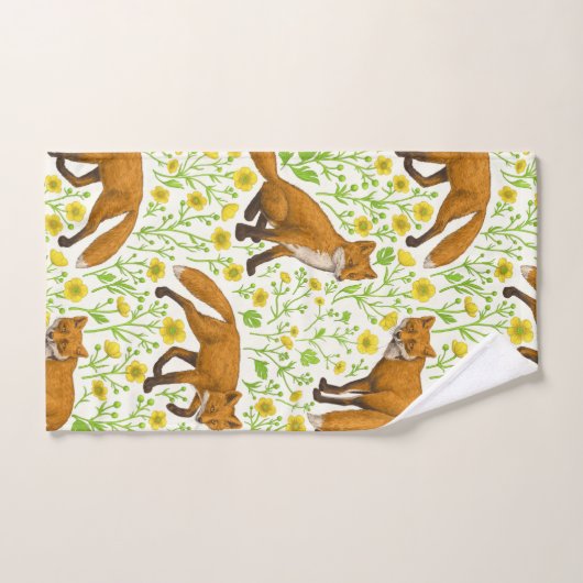 Vossen en boterbloemen op natuurlijk wit bad handdoek (Handdoek)