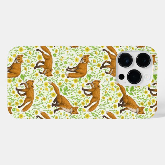 Vossen en boterbloemen op natuurlijk wit iPhone hoesje (Achterkant horizontaal)