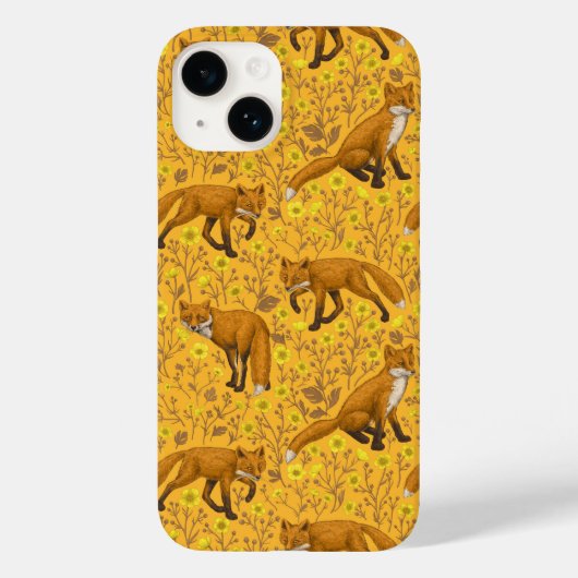 Vossen en boterbloemen op sinaasappel Case-Mate iPhone case (Achterkant)