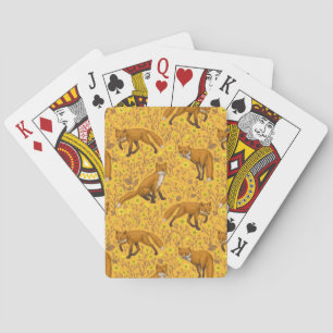 Vossen en boterbloemen op sinaasappel pokerkaarten