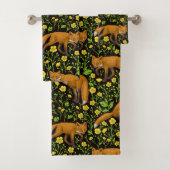 Vossen en boterbloemen op zwart bad handdoek (Insitu)