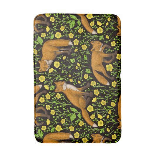 Vossen en boterbloemen op zwart badmat (Voorkant Verticaal)