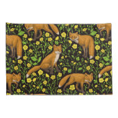 Vossen en boterbloemen op zwart kussensloop (Achterkant-Rechts)