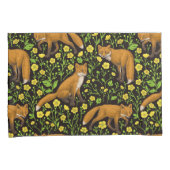 Vossen en boterbloemen op zwart kussensloop (Voorkant-Rechts)