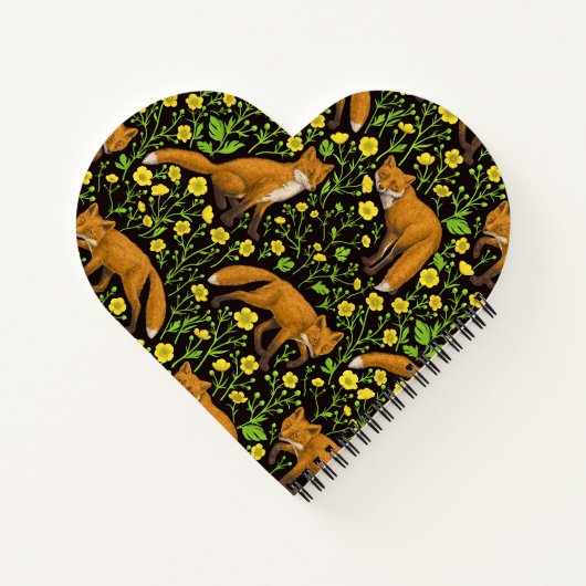 Vossen en boterbloemen op zwart notitieboek (Achterkant)