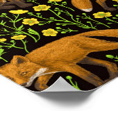 Vossen en boterbloemen op zwart poster (Hoek)