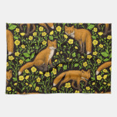 Vossen en boterbloemen op zwart theedoek (Horizontaal)