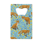 Vossen en boterbloemen op zwembad blauw kredietkaart flessenopener (Achterkant)