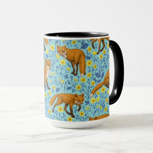 Vossen en boterbloemen op zwembad blauw mok (Voorkant rechts)