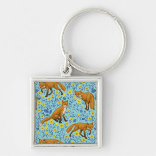 Vossen en boterbloemen op zwembad blauw sleutelhanger