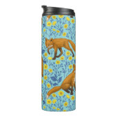 Vossen en boterbloemen op zwembad blauw thermosbeker (Geroteerd rechts)