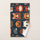 Vossen en katten in het bos Retro Patroon Bad Handdoek (Handdoek)