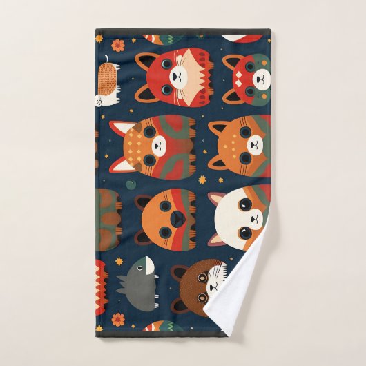 Vossen en katten in het bos Retro Patroon Bad Handdoek (Handdoek)