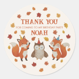 Vossen en Uil Bosbodem Herfst Kinderen Verjaardags Ronde Sticker