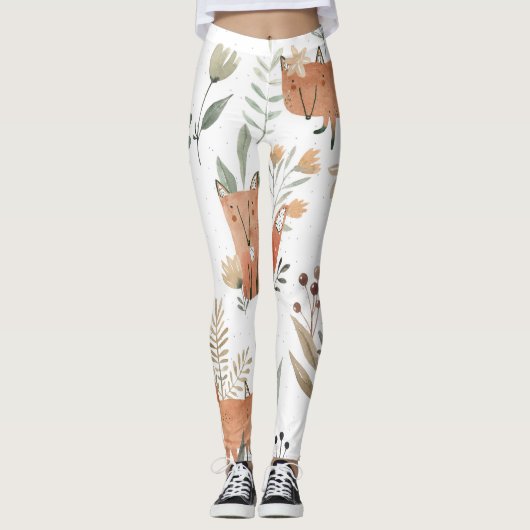 Vossen in weiden: Waterverf naadloos Leggings (Voorkant)