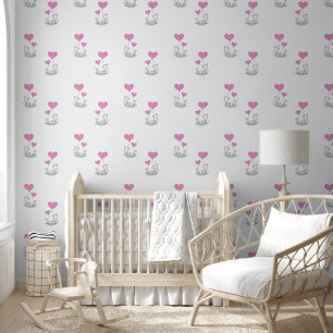 Vossen & Roze Hart Ballons Ontwerp Behang