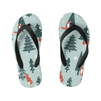 Vossen, spar-bomen, winter, kleurrijk patroon kinder teenslippers
