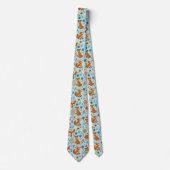 Vossen Vogels & Retro Bloemen Patroon op Bord Groe Stropdas (Voorkant)