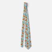 Vossen Vogels & Retro Bloemen Patroon op Bord Groe Stropdas (Achterkant)