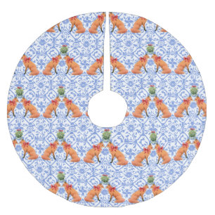 Vossen zoenen onder maretak blauwe chinoiserie kerstboom rok