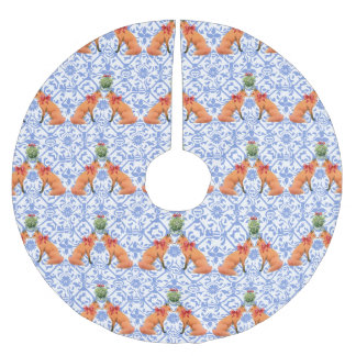 Vossen zoenen onder maretak blauwe chinoiserie kerstboom rok