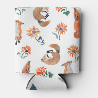 Vossen Zonnebloemen: Waterverf Patroon Illustratie Blikjeskoeler