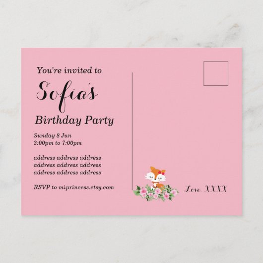 vossenbos, schattig uitnodiging briefkaart (Achterkant)