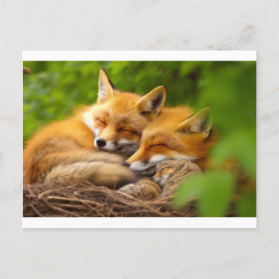 Vossenfamilie in het wild briefkaart