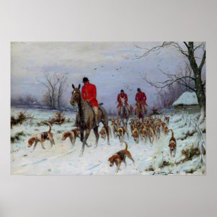Vossenjacht jagers en honden keren naar huis terug poster