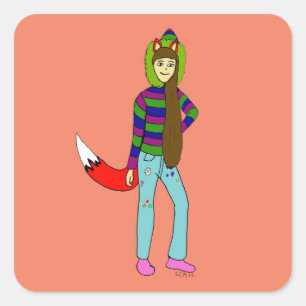 vossenmeisje vierkante sticker