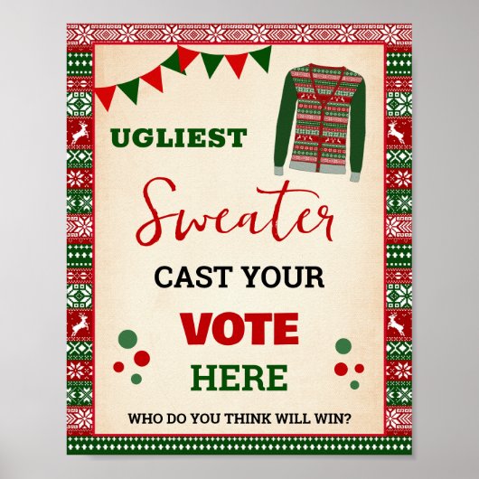 Vote for Ugliest Christmas Sweater Sign Poster (Voorkant)