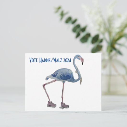 Vote Harris/Walz Carte Postale Blue FLAmingo avec (Debout devant)