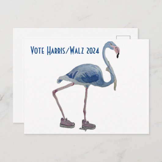 Vote Harris/Walz Carte Postale Blue FLAmingo avec (Devant / Derrière)