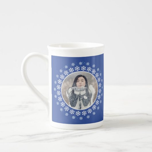 VOTRE 2 PHOTOS & MONOGRAM Snowflake Cadre mug (Gauche)