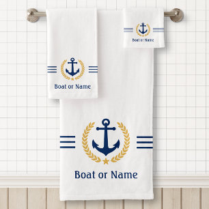 Votre bateau ou nom Ancre Gold Laurel Stripes Blan