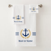 Votre bateau ou nom Ancre Gold Laurel Stripes Blan (En situation)