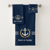 Votre bateau ou nom Ancre Gold Laurel Stripes Bleu (En situation)