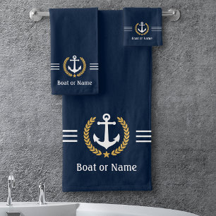 Votre bateau ou nom Ancre Gold Laurel Stripes Blue
