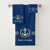 Votre bateau ou nom Ancre Gold Laurel Stripes Navy (En situation)