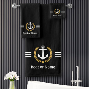 Votre bateau ou nom Ancre Gold Laurel Stripes Noir