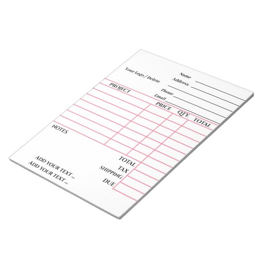 Votre Bloc-notes de facturation (Incliné)