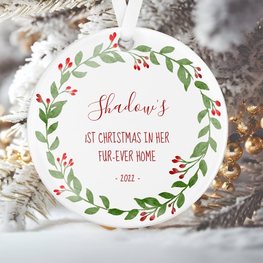 Votre chat Photo 1er Noël Watercolor Wreath